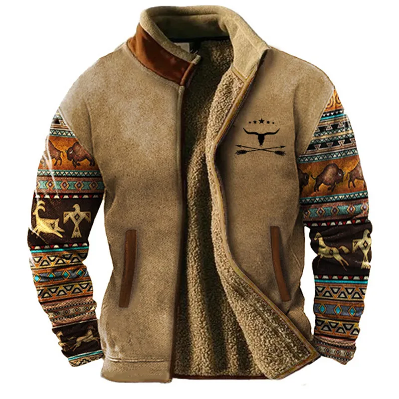Homme Veste - Laine Mélangée - Col Montant - Coupe Décontractée