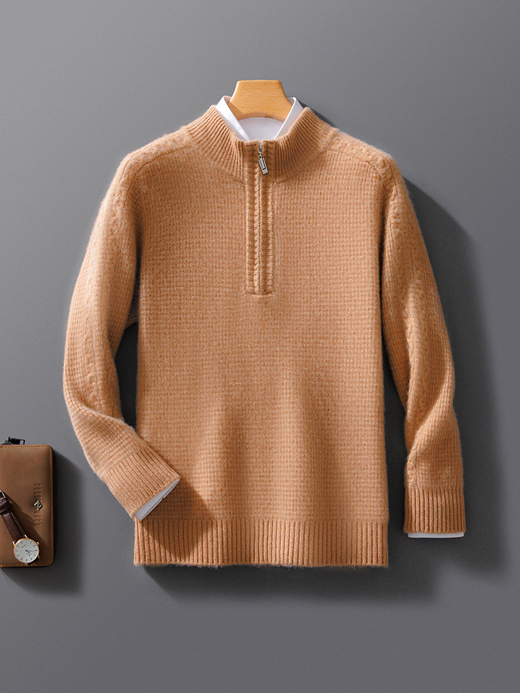 Pull homme – Coupe décontractée – Col zippé montant – Laine – Manches longues