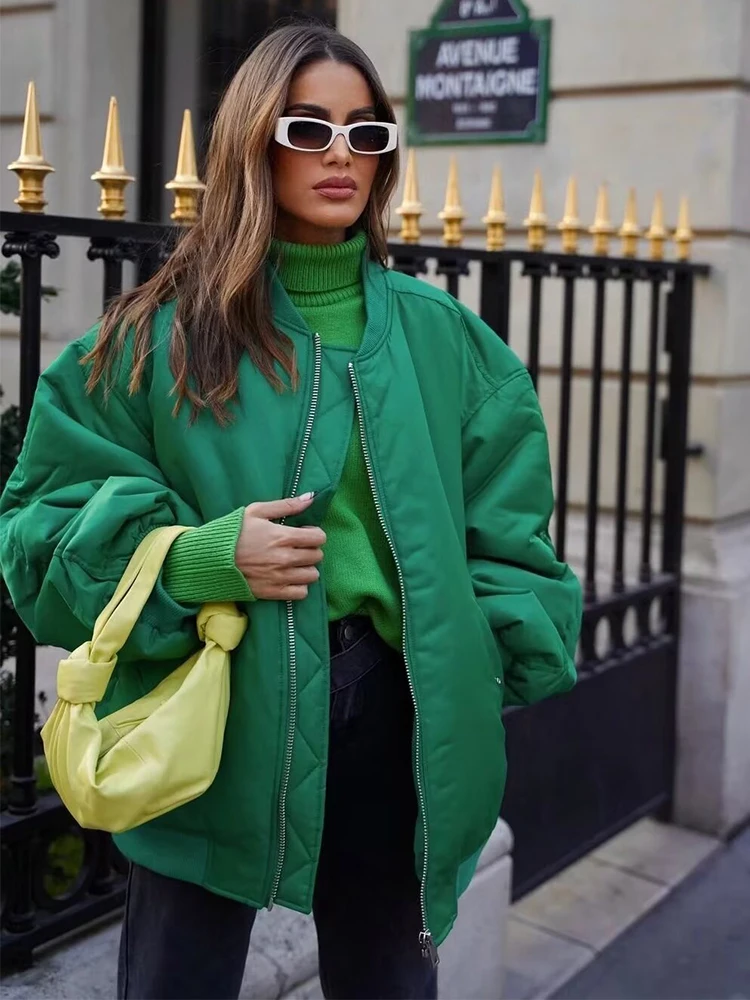 Blouson bomber femme – Coupe oversize – Matelassé doux – Zip frontal – Style streetwear