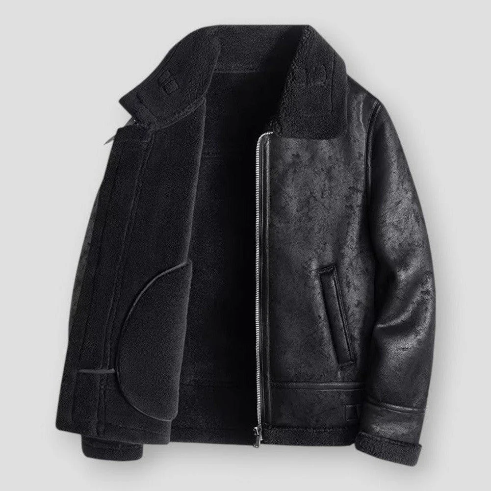 Homme Veste - Cuir Synthétique Tissé - Col Chemise - Coupe Décontractée - Longueur Hanche