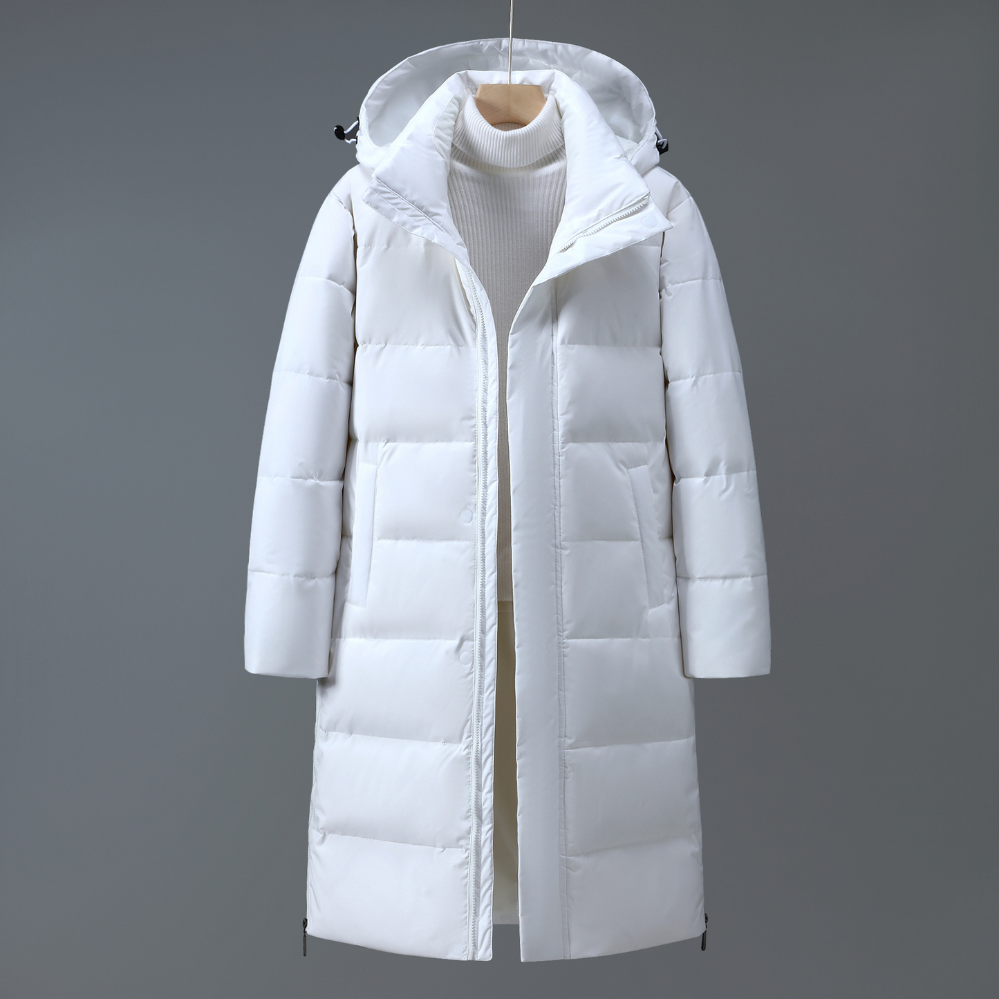 Femme Manteau Matelassé - Tissu Tissé - Col Montant - Capuche Ajustable - Longue