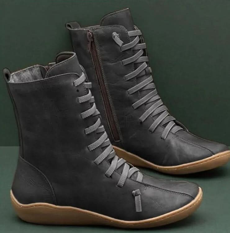 Bottes Hautes Femme - Cuir Véritable - Lacets & Zip Latéral - Confort & Style