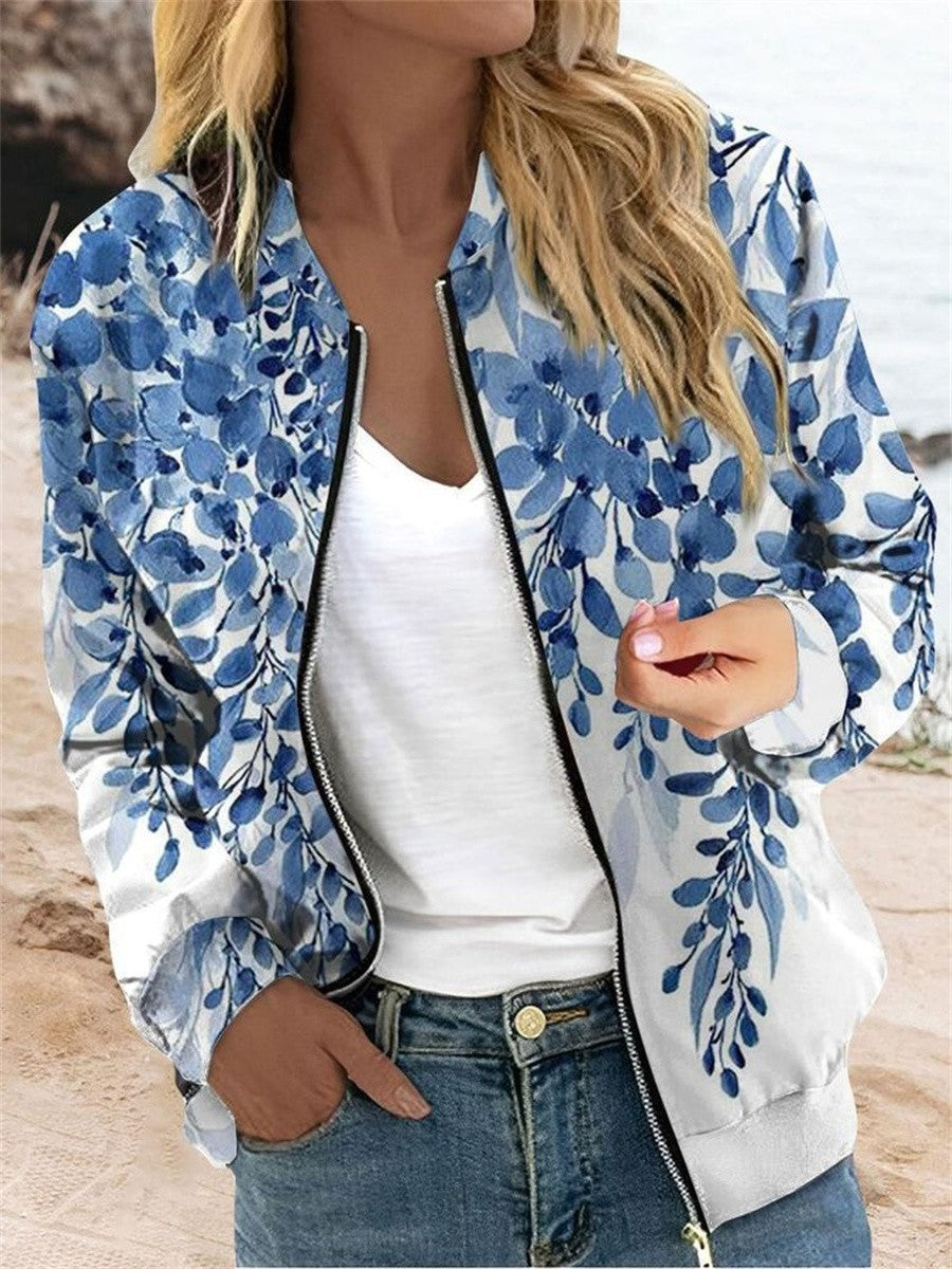 Veste femme – Coupe décontractée – Imprimé feuillage – Tissu respirant – Zip frontal
