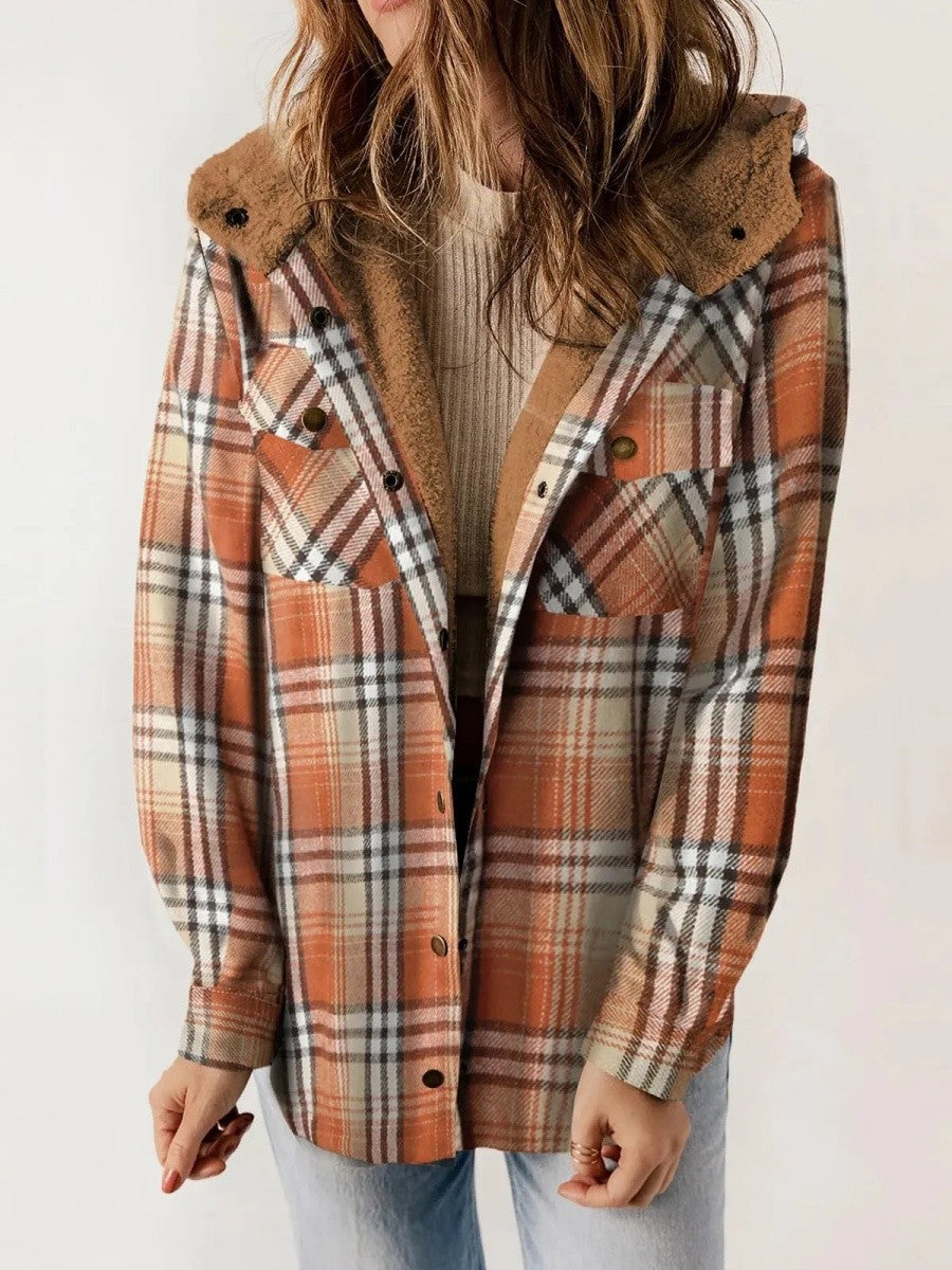 Veste Surchemise Femme – Coupe Décontractée – Doublure Molletonnée – Motif Carreaux – Capuche