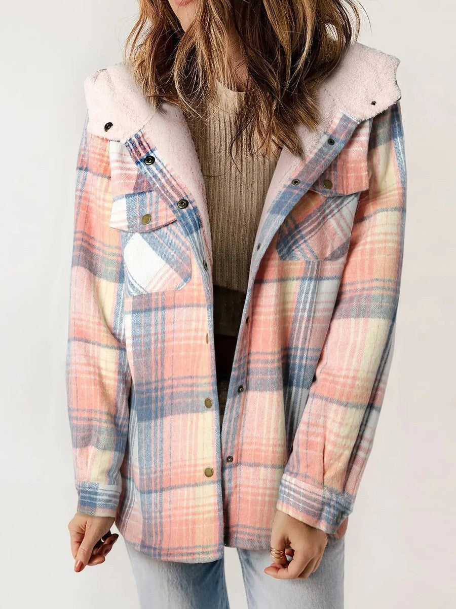 Veste Surchemise Femme – Coupe Décontractée – Doublure Molletonnée – Motif Carreaux – Capuche