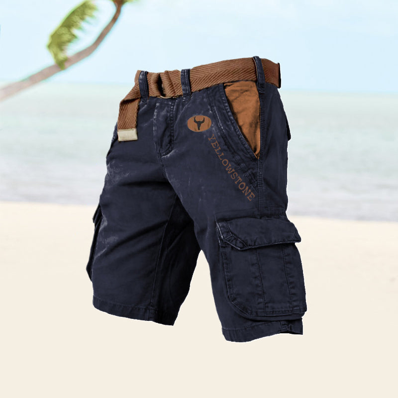 Short cargo homme – Coupe décontractée – Coton mélangé – Poches multiples – Ceinture