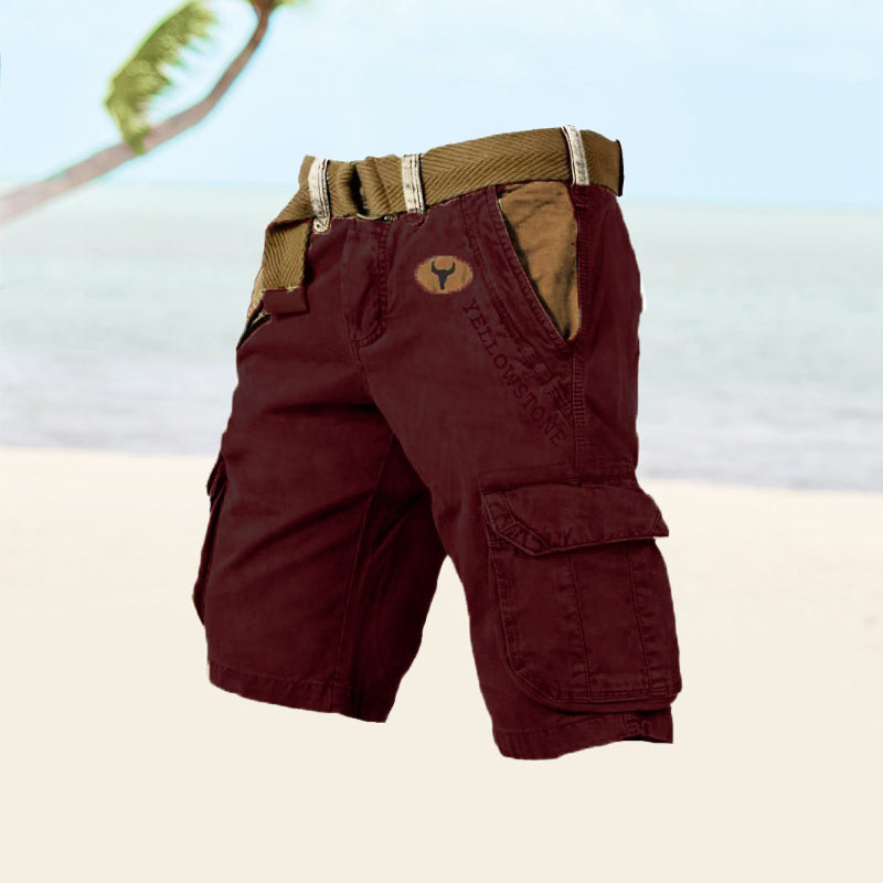 Short cargo homme – Coupe décontractée – Coton mélangé – Poches multiples – Ceinture