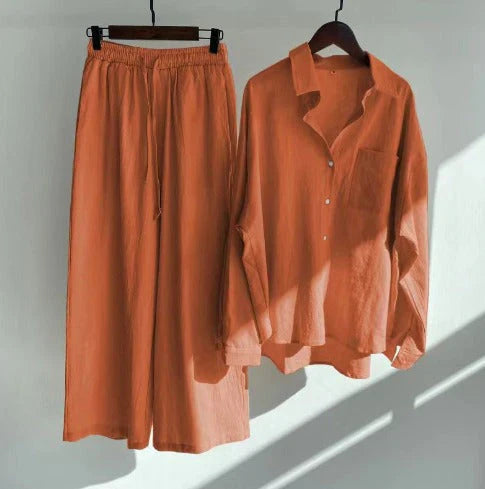 Ensemble coordonné femme – Chemise ample et pantalon large – Coton respirant
