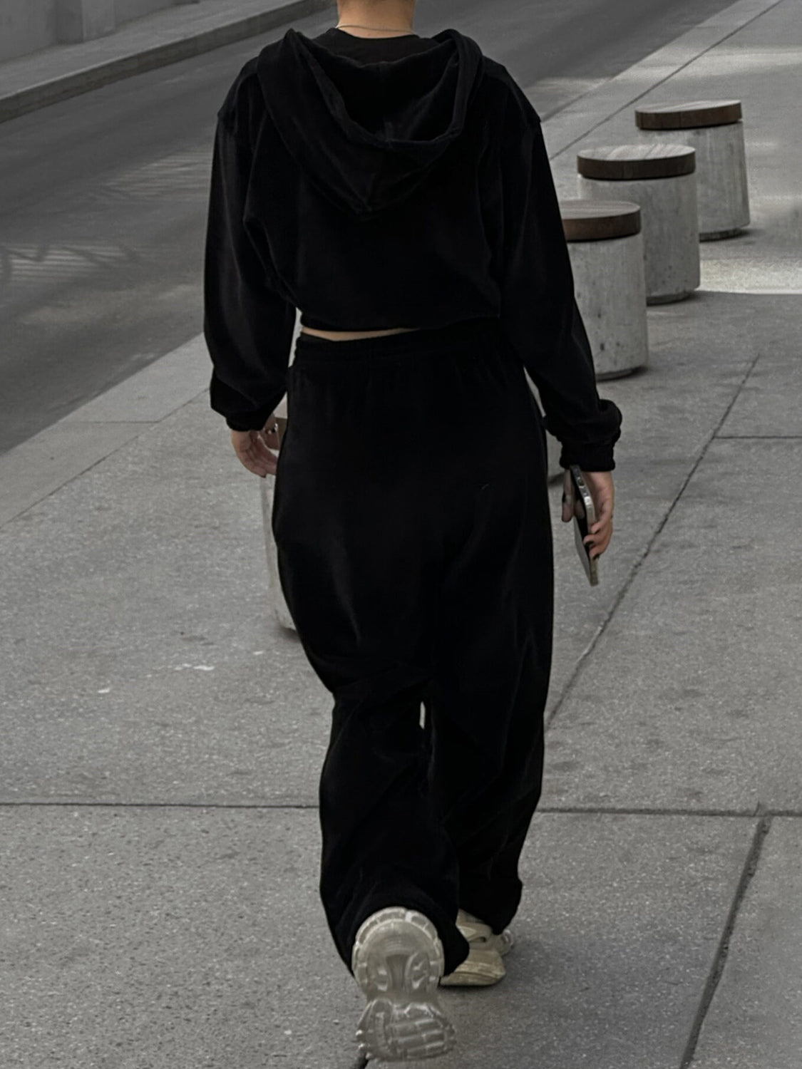 Ensemble de Jogging Femme - Veste Courte Zippée avec Capuche - Pantalon Taille Haute