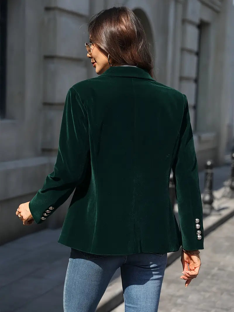 Veste blazer femme – Coupe cintrée – Velours doux – Simple boutonnage élégant