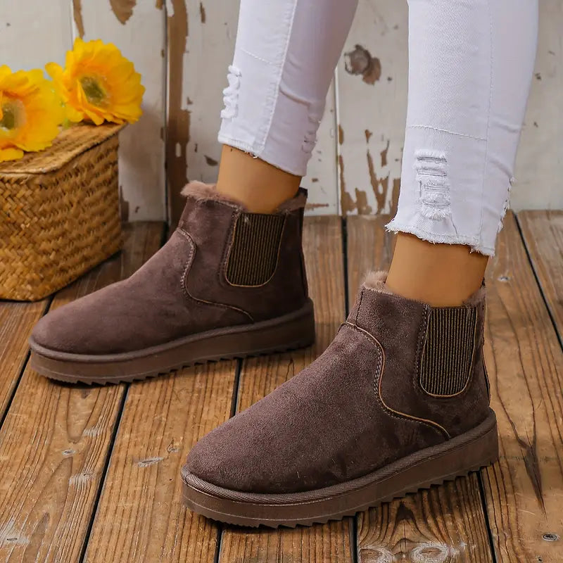 Bottes de neige thermiques en peluche tendance - Chaussons confortables