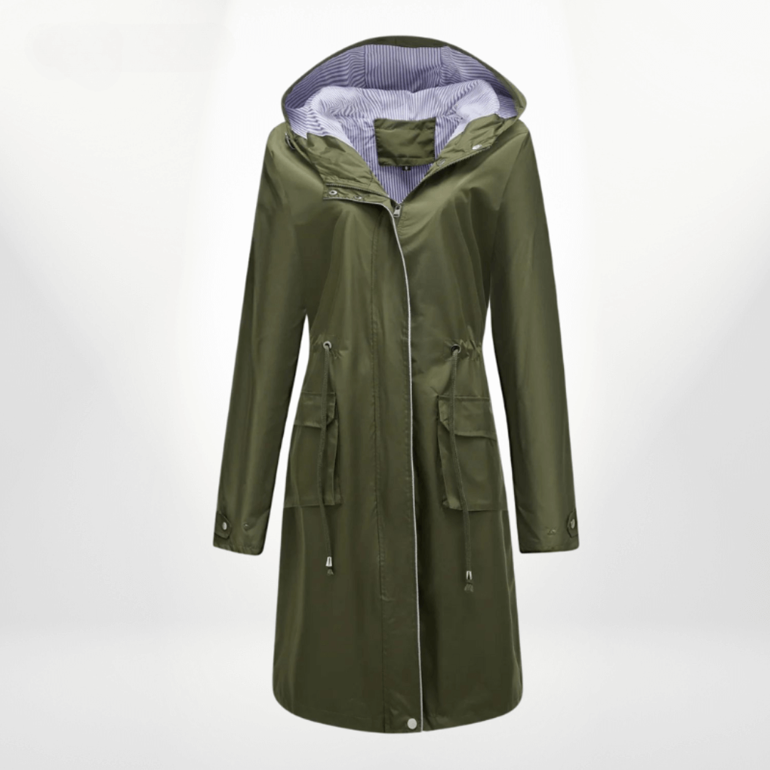Manteau trench femme – Imperméable long – Capuche – Taille ajustable – Poches à rabat