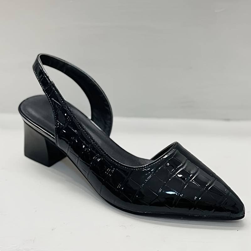 Sandales Slingback Femme - Talon Bloc Confort - Bout Pointu - Effet Cuir Croco