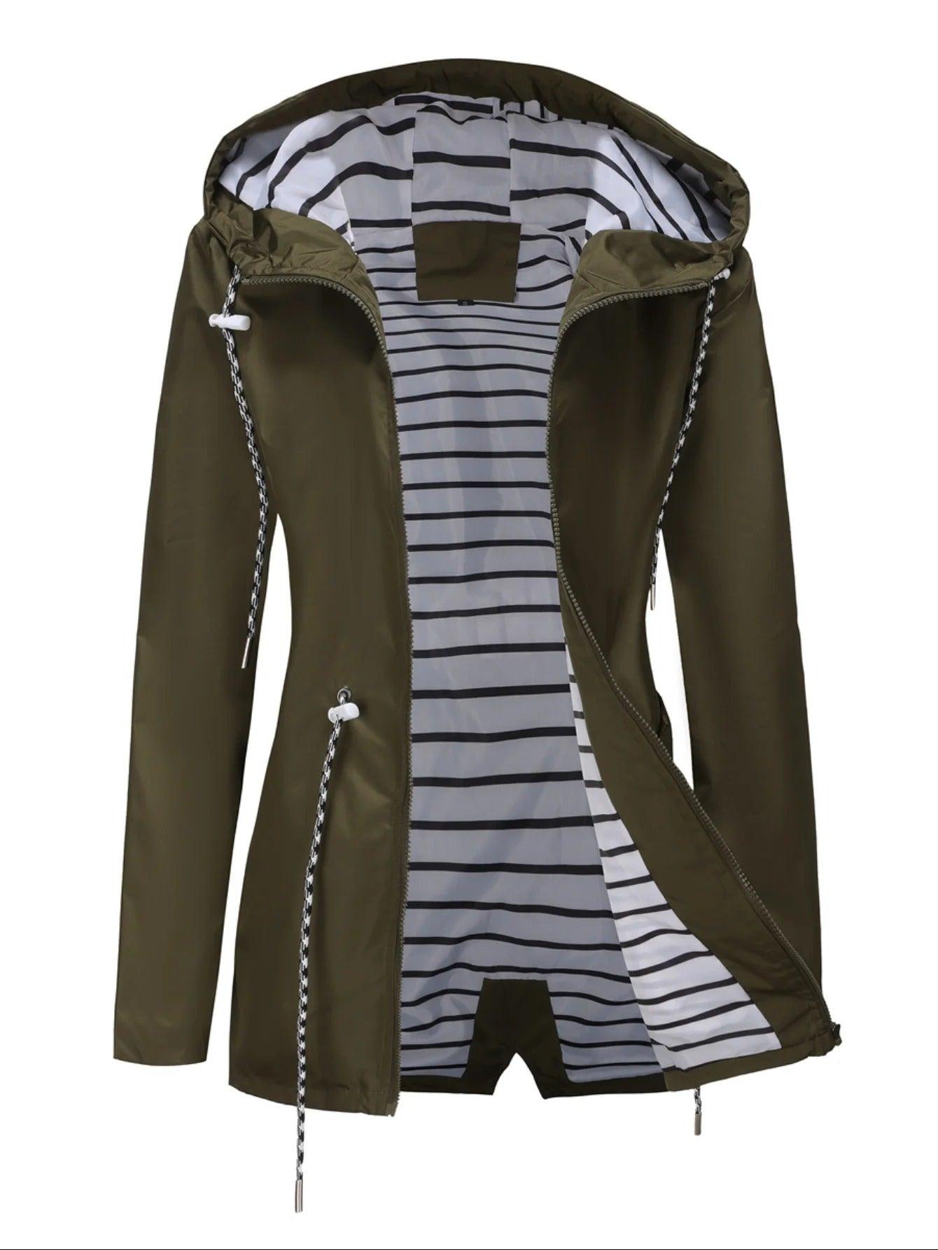 Veste longue unisexe – Imperméable – Coupe décontractée – Capuche avec cordon – Zip intégral