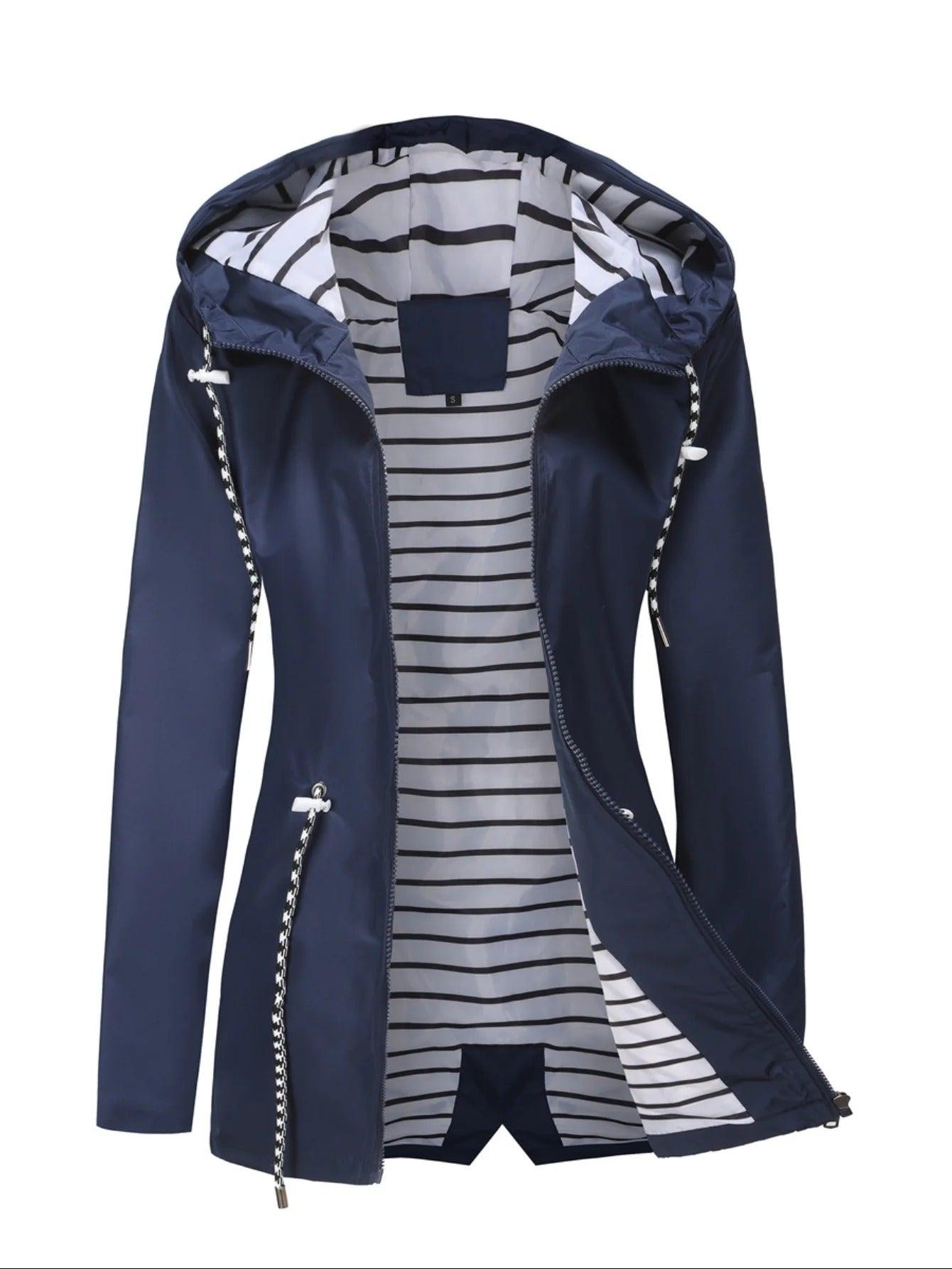 Veste longue unisexe – Imperméable – Coupe décontractée – Capuche avec cordon – Zip intégral