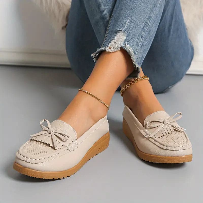 Mocassins Femme - Cuir Véritable - Bout Rond - Nœud Élégant - Confort Décontracté