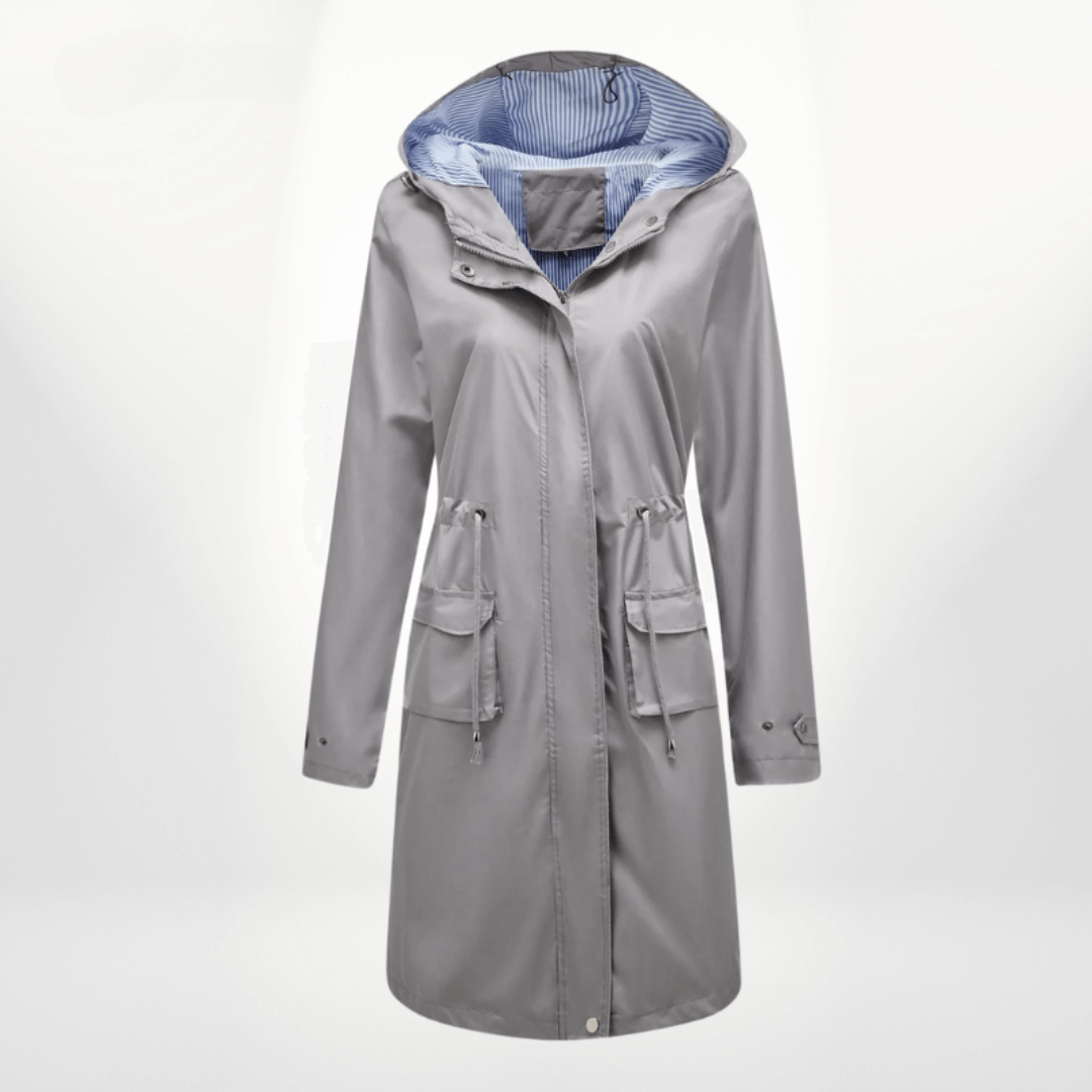 Manteau trench femme – Imperméable long – Capuche – Taille ajustable – Poches à rabat
