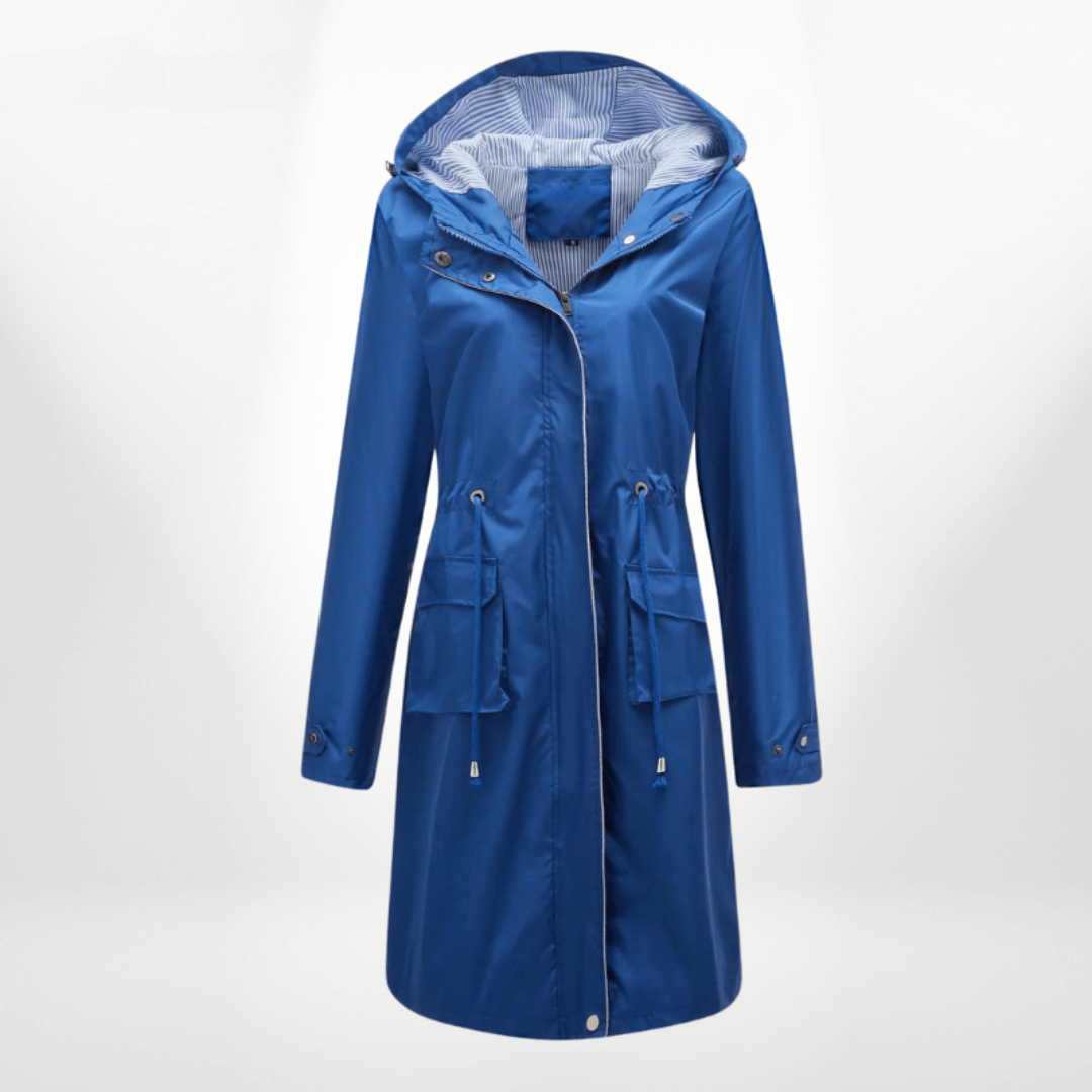 Manteau trench femme – Imperméable long – Capuche – Taille ajustable – Poches à rabat