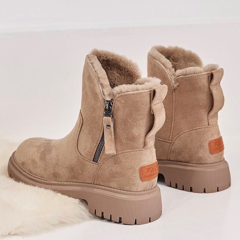 Bottines femme – Effet suédine – Doublure chaude – Semelle antidérapante – Zip côté