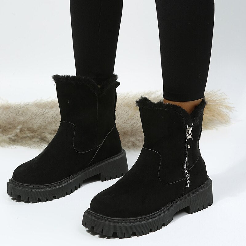 Bottines femme – Effet suédine – Doublure chaude – Semelle antidérapante – Zip côté