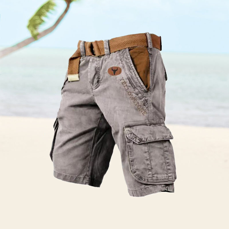 Short cargo homme – Coupe décontractée – Coton mélangé – Poches multiples – Ceinture