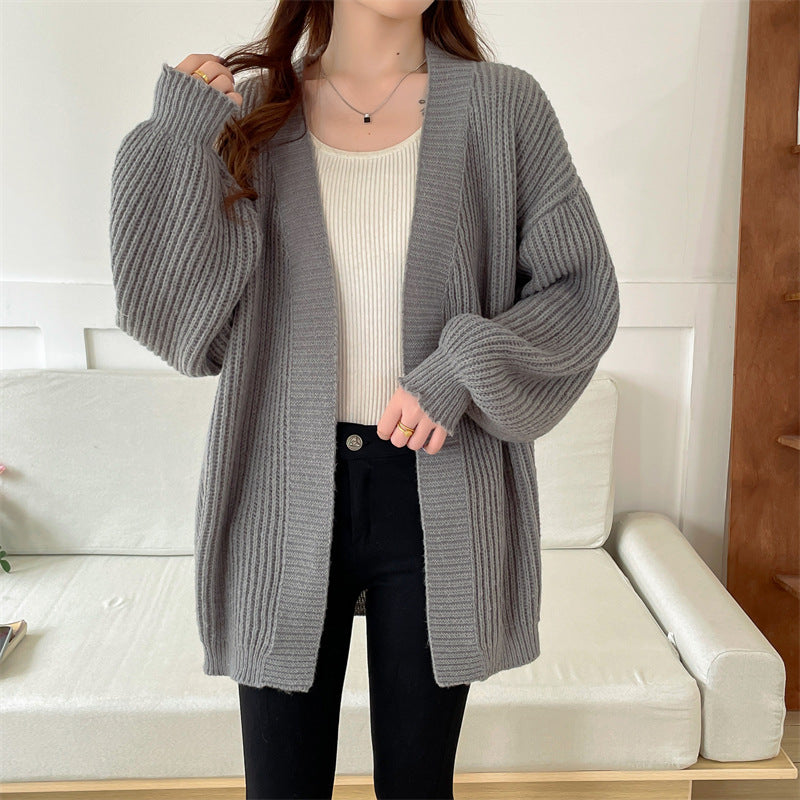 Edda - Cardigan oversize en grosse maille pour femme - Manches longues ballon - Ouvert sur le devant