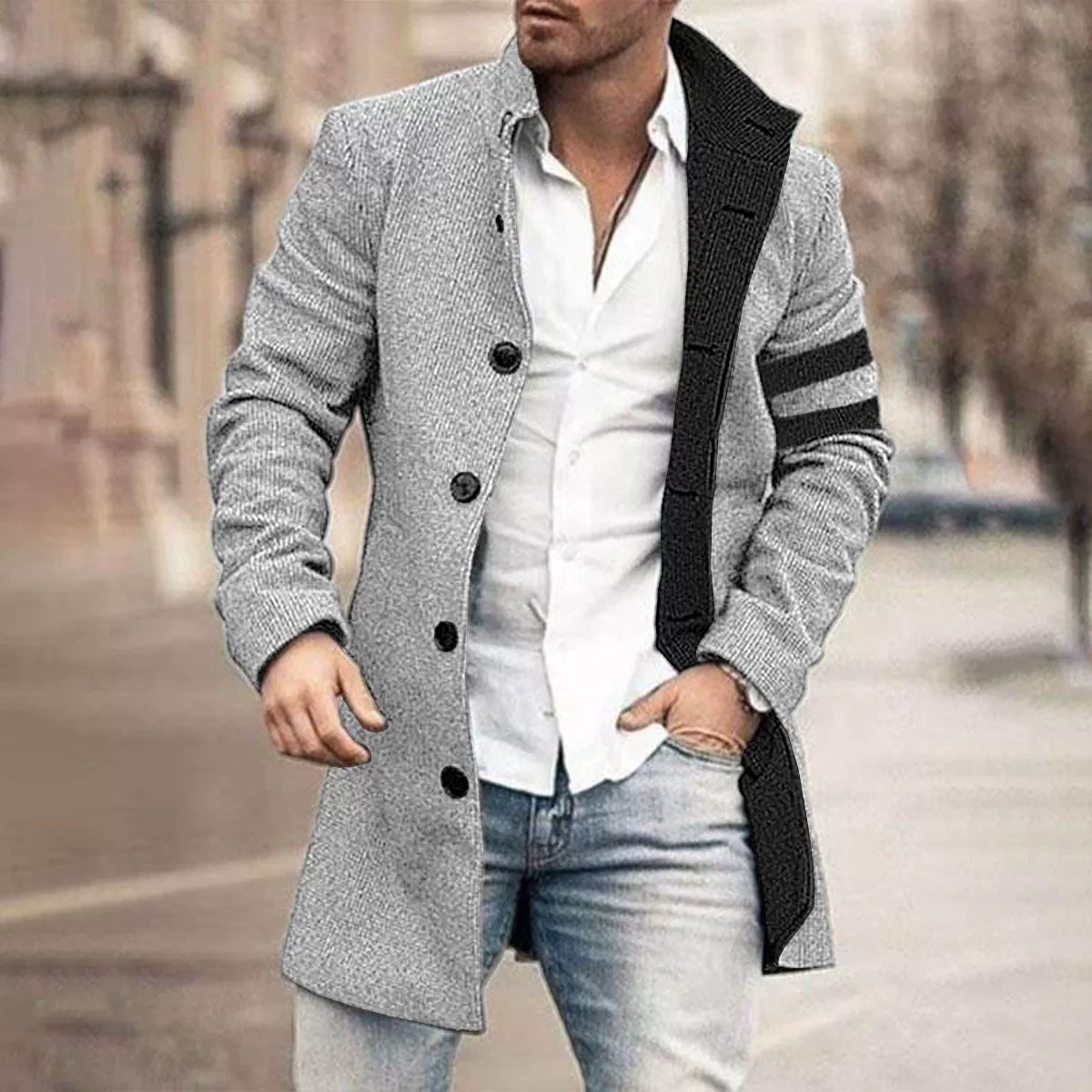 Manteau boutonné en tricot élégant pour hommes – Vêtements d'extérieur décontractés à coupe ajustée