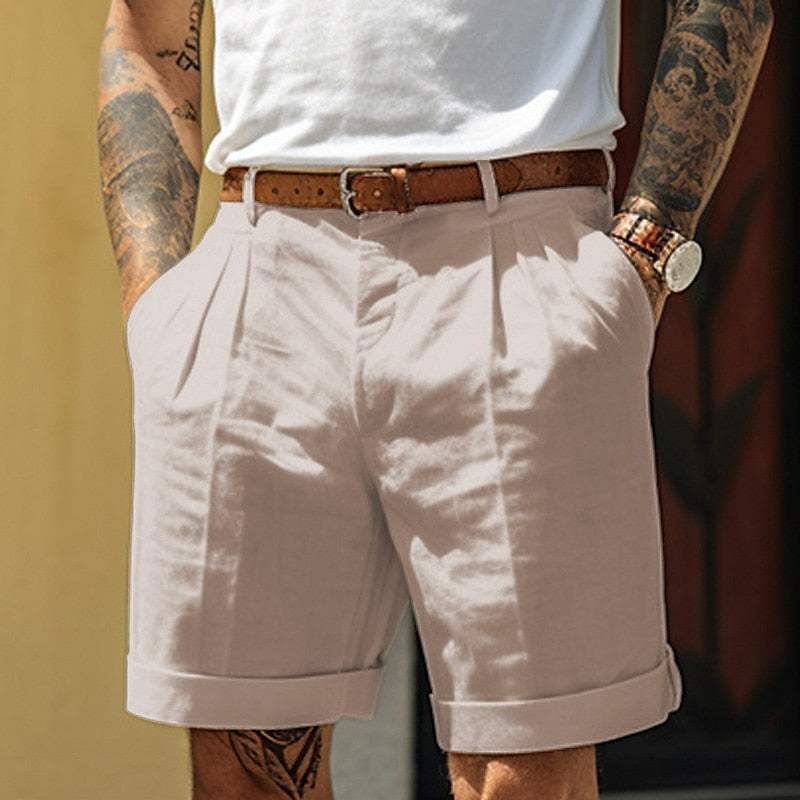 Short pour Homme - Coupe Tailleur - Taille Haute - Plis Avant - Ourlet Revers