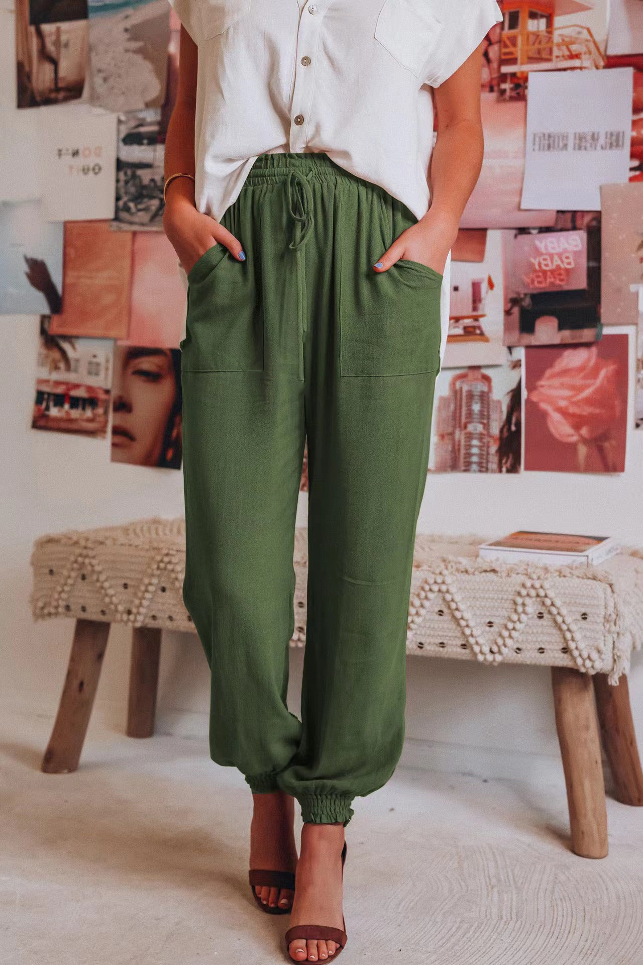 Pantalon Sarouel Femme - Ample et Confortable - Taille Élastique Ajustable - Style Décontracté Chic