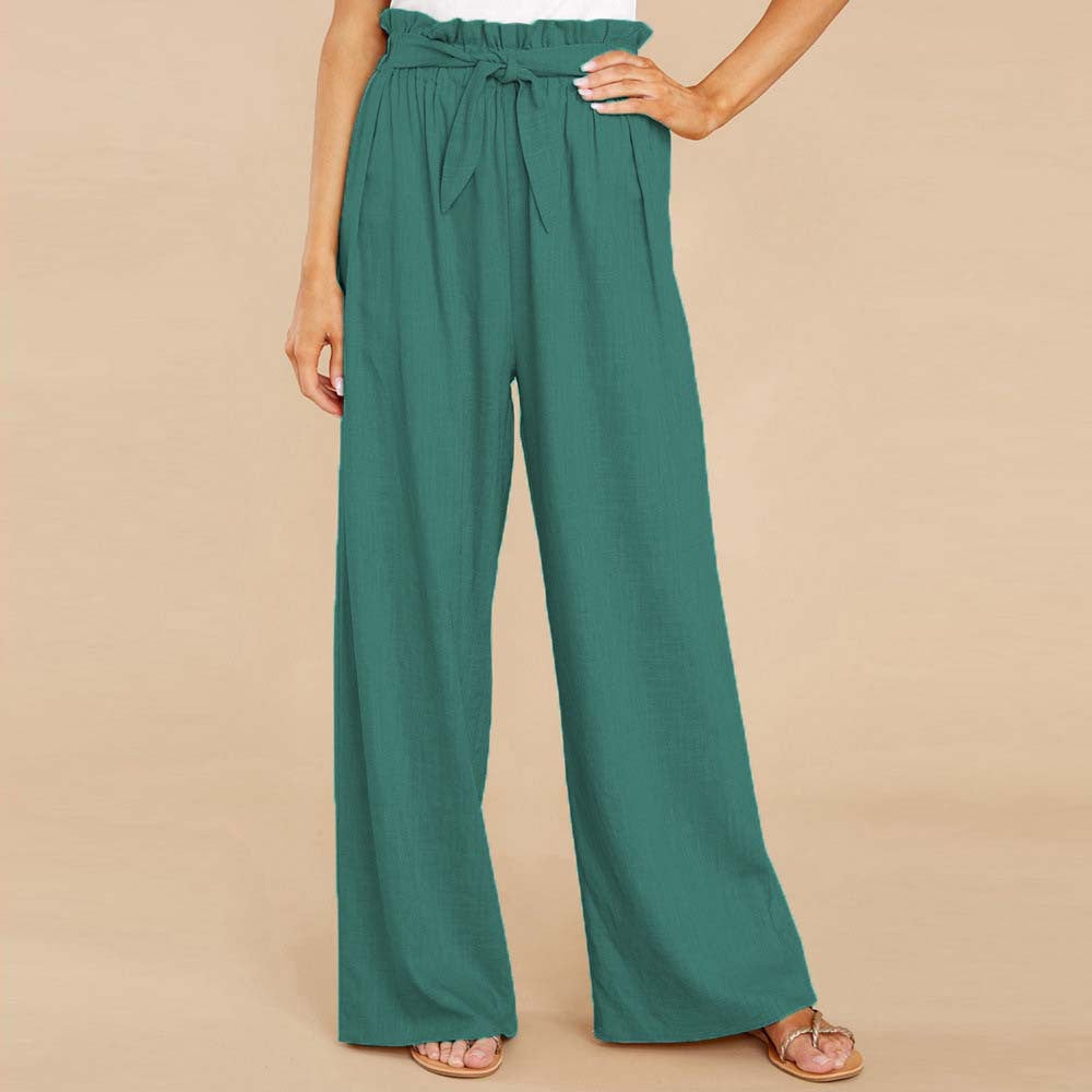 Pantalon Large Femme - Taille Haute - Tissu Doux - Ceinture Ajustable - Confort Élégant