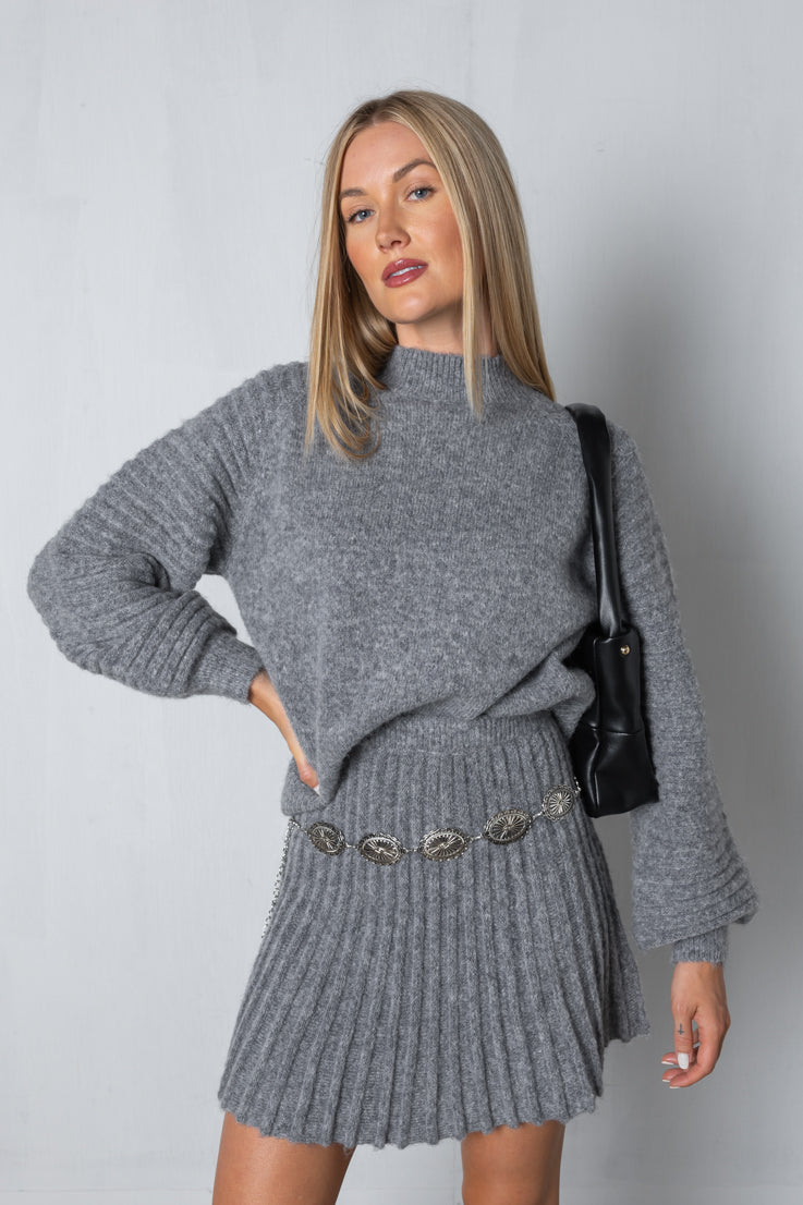 Ensemble Pull et Jupe Femme - Maille Côtelée - Coupe Ample - Col Rond