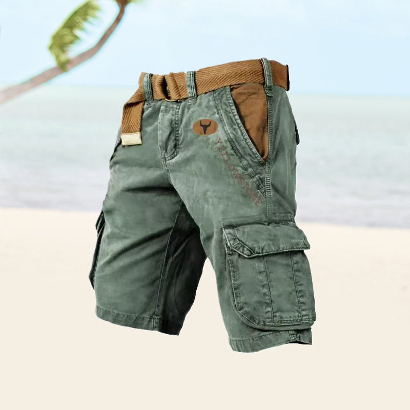 Short cargo homme – Coupe décontractée – Coton mélangé – Poches multiples – Ceinture