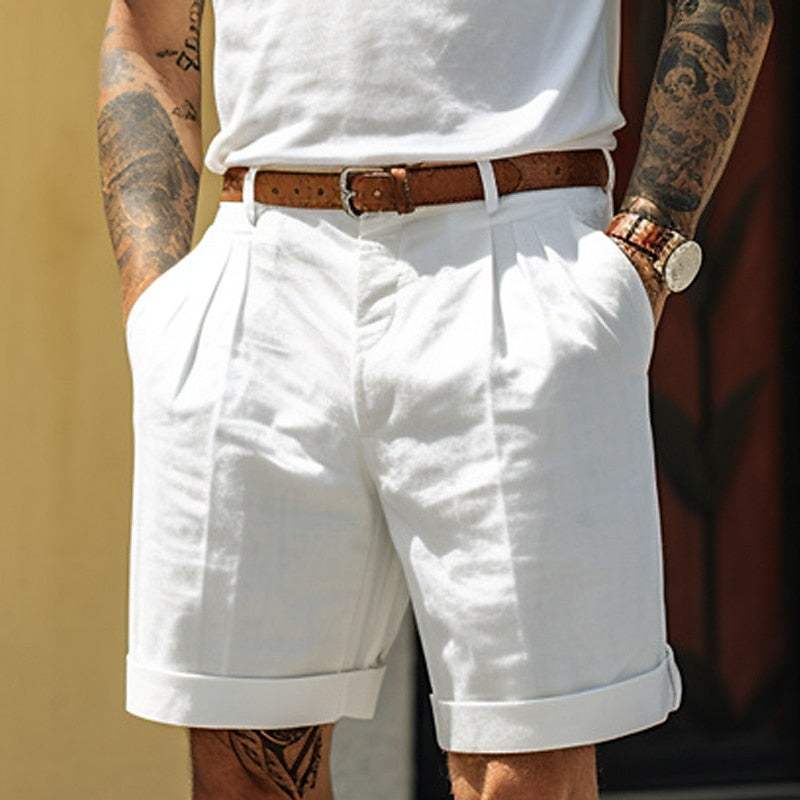 Short pour Homme - Coupe Tailleur - Taille Haute - Plis Avant - Ourlet Revers