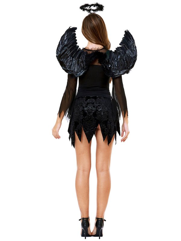 Robe mini femme – Coupe moulante – Manches transparentes – Détail corset et ailes