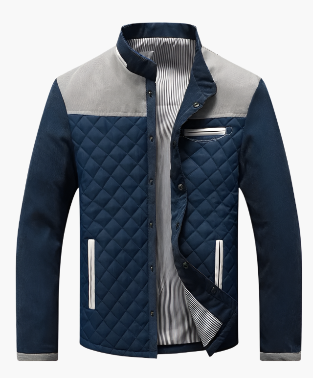 Veste matelassée homme – Coupe droite – Col montant – Boutonnage classique – Style patchwork