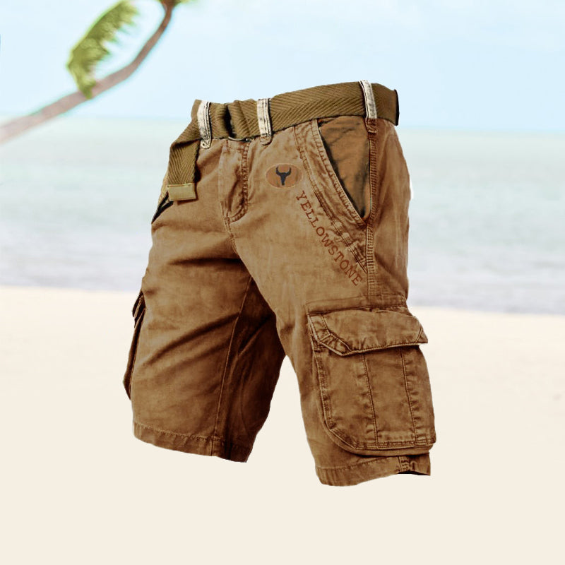 Short cargo homme – Coupe décontractée – Coton mélangé – Poches multiples – Ceinture