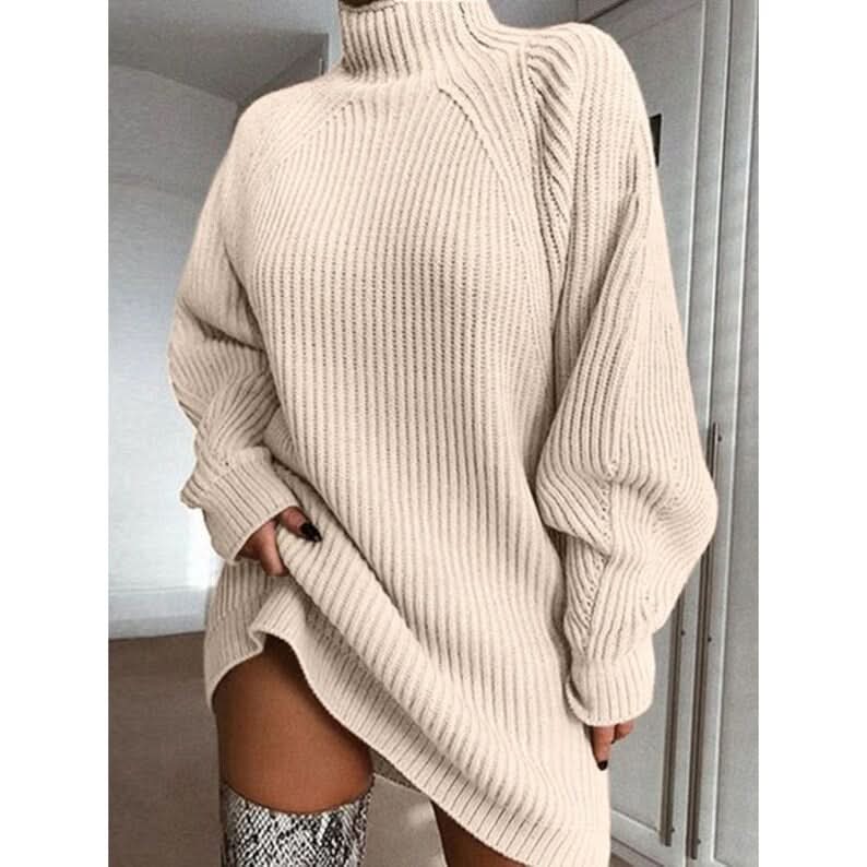 Robe à col roulé en tricot chaude, décontractée et tendance pour femme