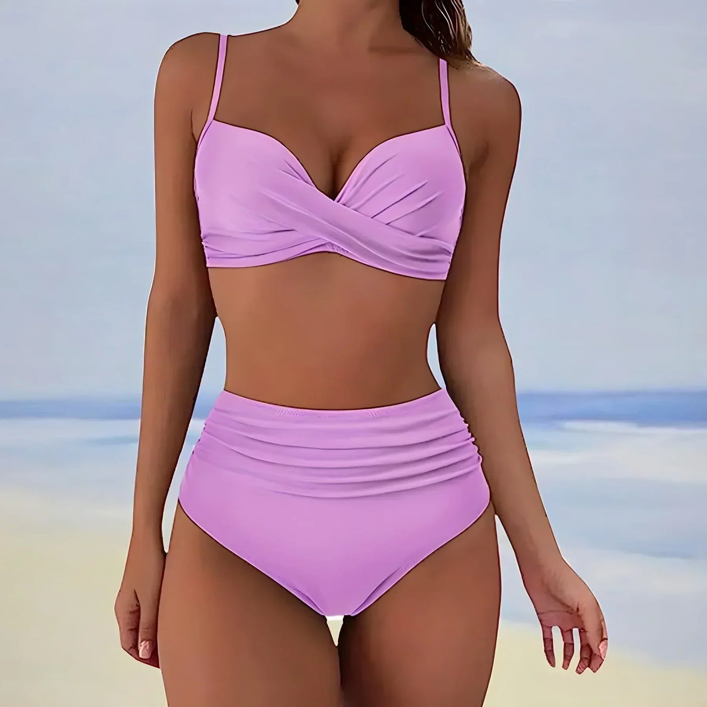 Bas de bikini femme – Taille haute – Côtés froncés – Coupe stretch confortable