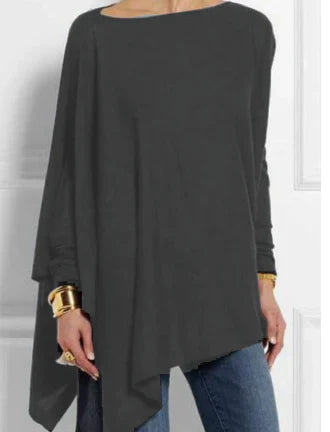 Tunique femme – Coupe oversize – Maille douce – Manches longues – Ourlet asymétrique
