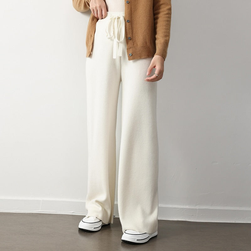 Femme Pantalon - Maille Fine - Coupe Décontractée - Taille Élastique - Jambe Large