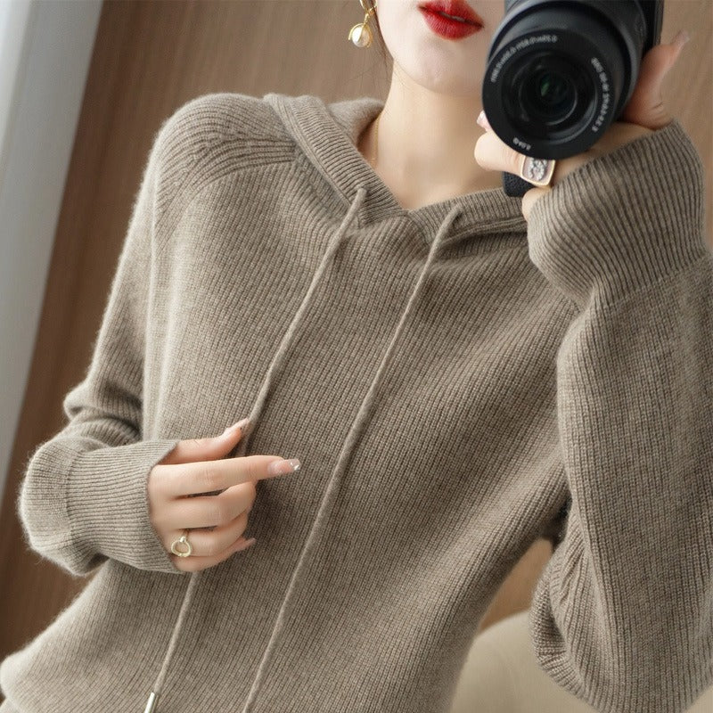 Femme Sweat à Capuche - Maille Fine Côtelée - Coupe Décontractée - Manches Longues