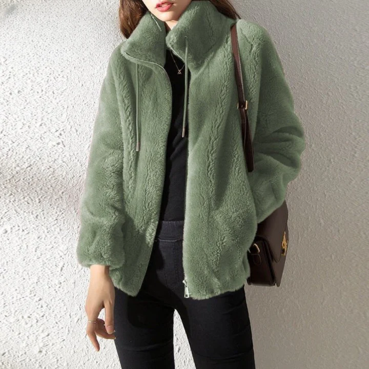Veste femme – Coupe oversize décontractée – Polaire douce – Réversible avec fermeture zippée