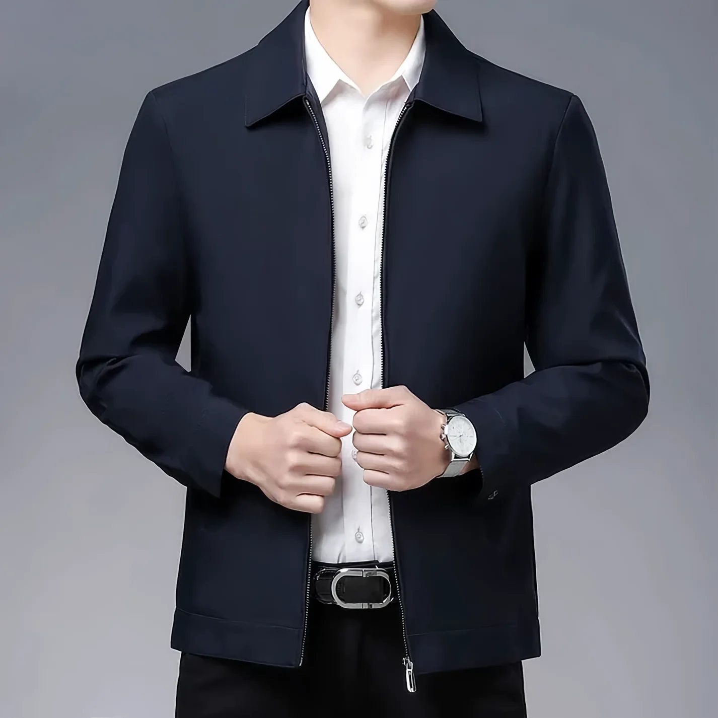 Veste homme – Coupe ajustée – Laine mélangée – Fermeture zippée – Col classique