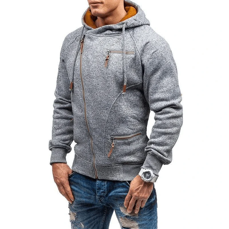Sweat à capuche homme – Coupe régulière – Molleton doux – Zip asymétrique moderne