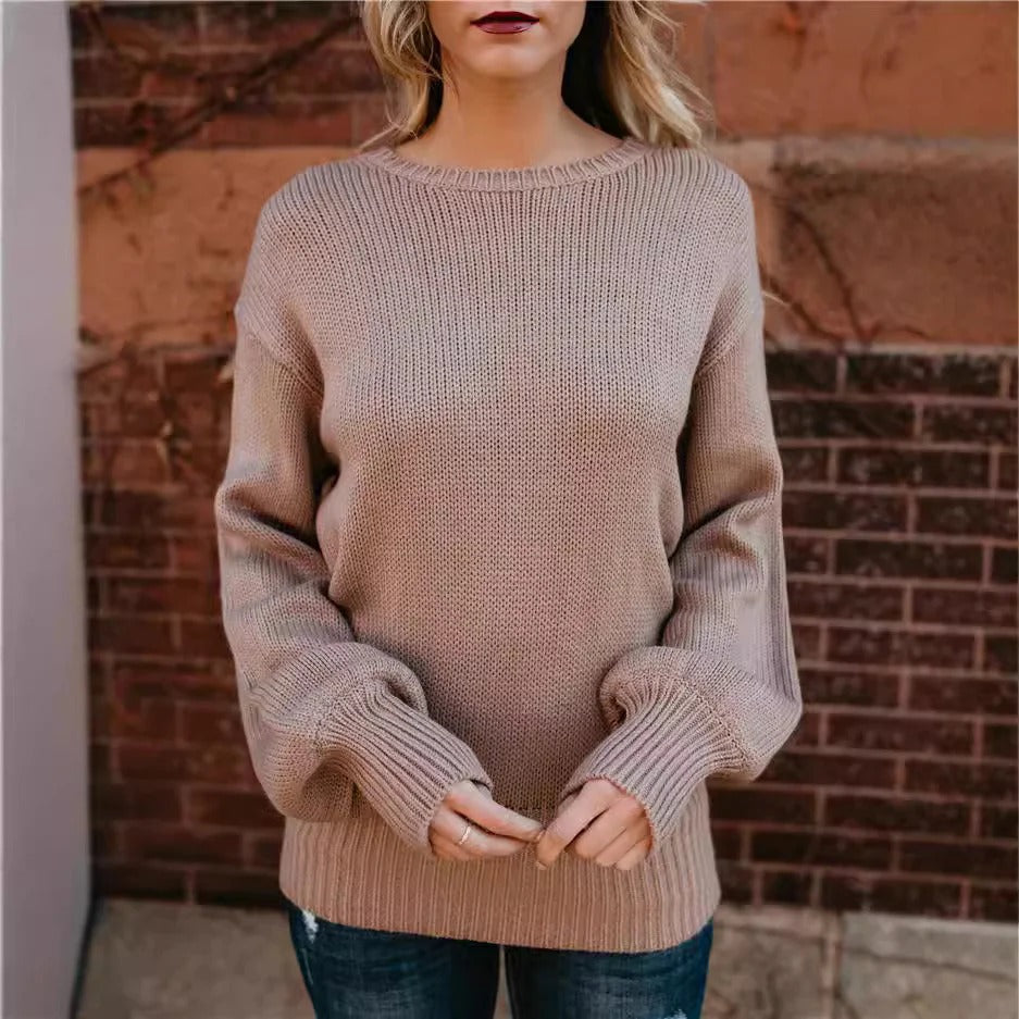 Pull femme – Maille épaisse – Coupe oversize – Épaules tombantes – Finitions côtelées
