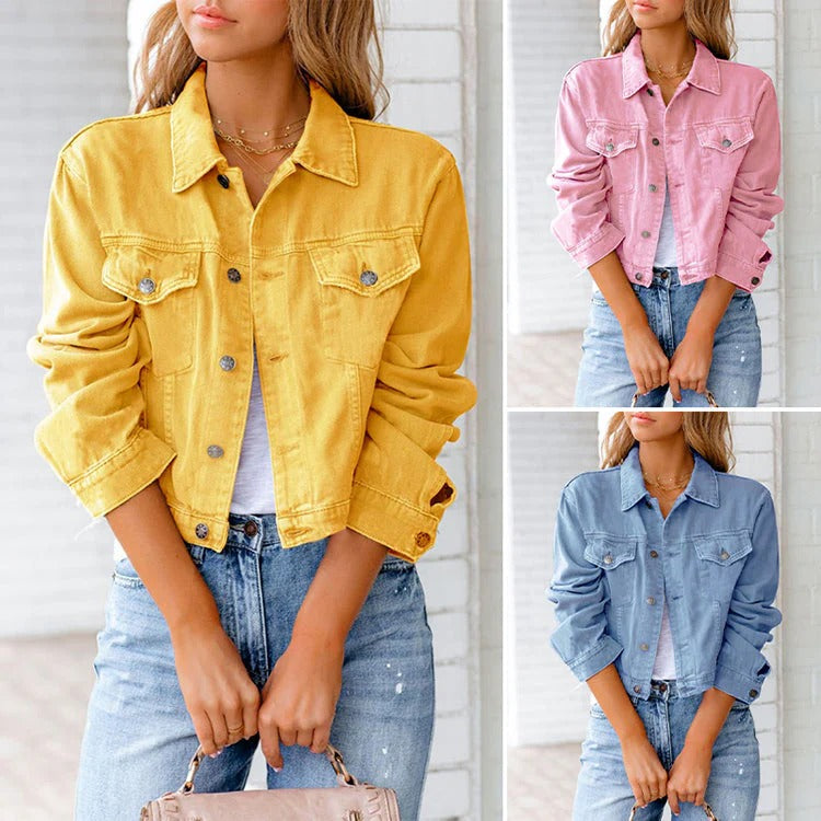 Veste en jean femme – Coupe décontractée – Longueur courte – Boutonnage frontal