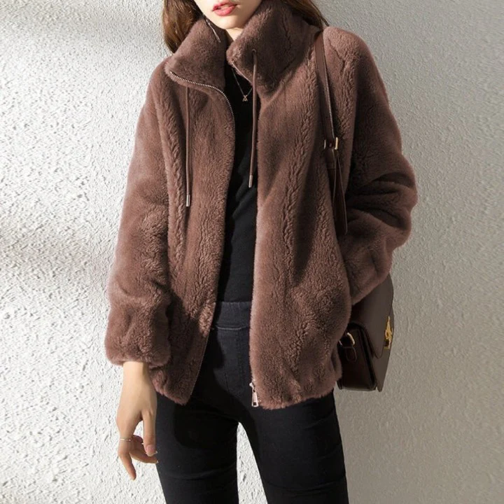 Veste femme – Coupe oversize décontractée – Polaire douce – Réversible avec fermeture zippée