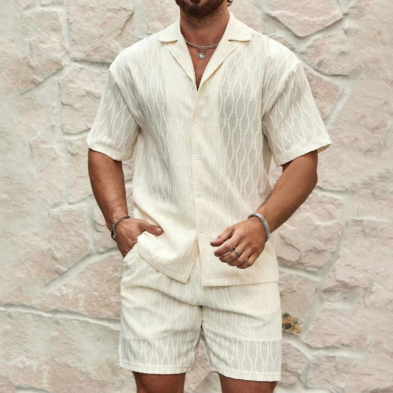 Ensemble homme chemise et short – Coupe décontractée – Coton respirant – Boutons devant