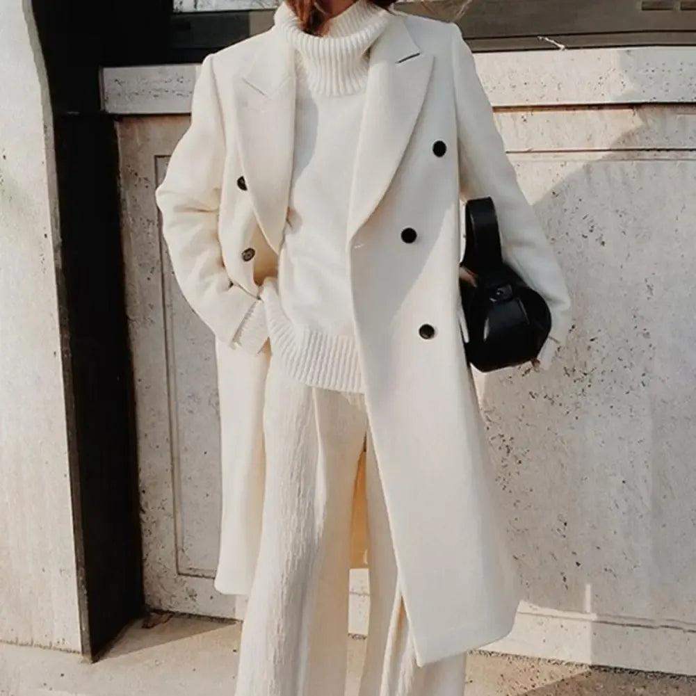 Manteau trench femme – Coupe cintrée – Style laine – Long – Double boutonnage élégant