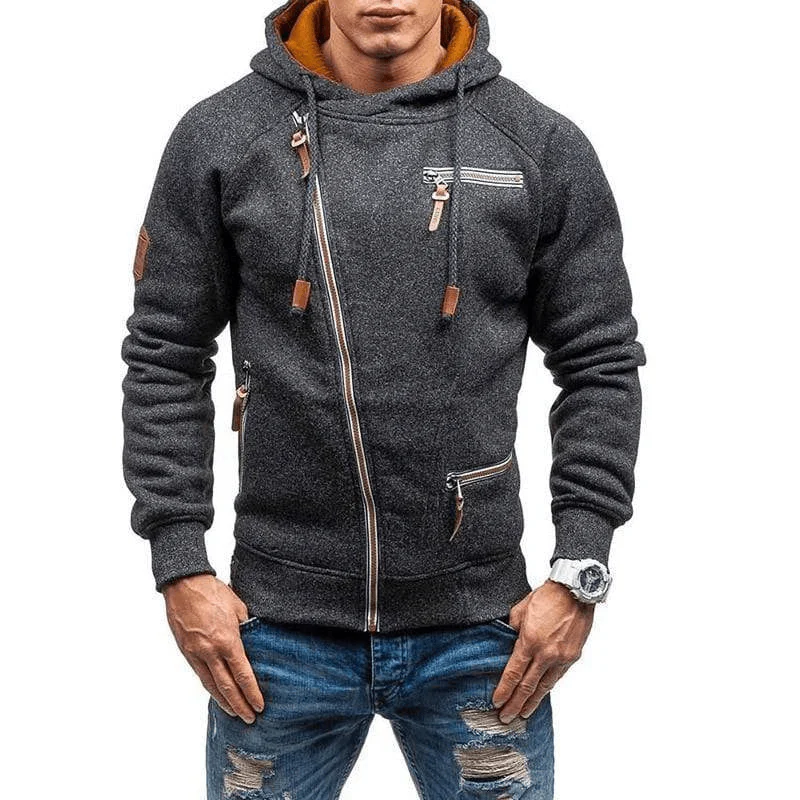 Sweat à capuche homme – Coupe régulière – Molleton doux – Zip asymétrique moderne